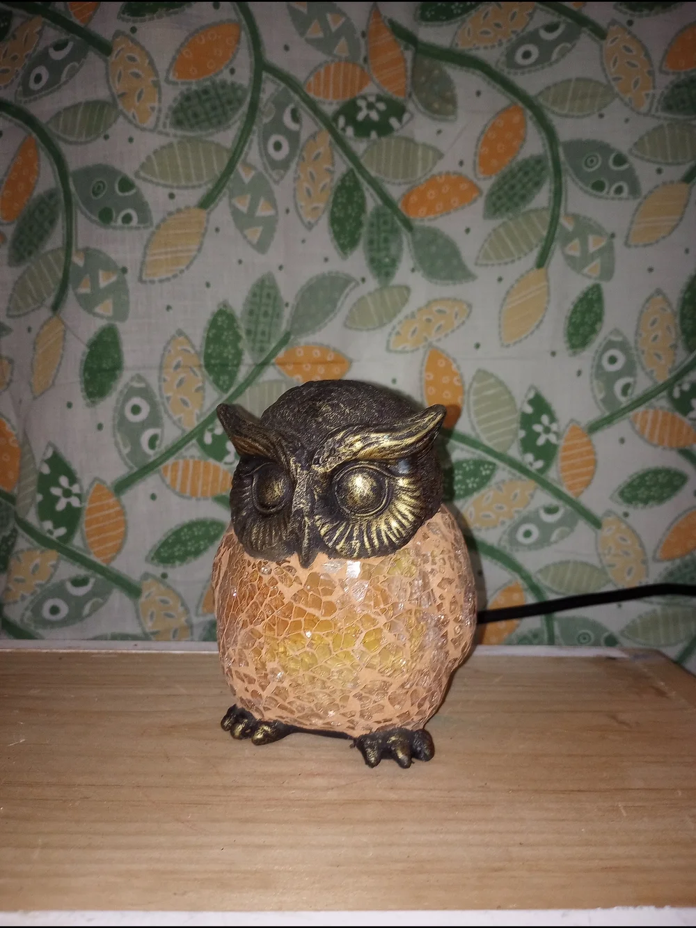 Decorative Owl Mosaic Table Lamp - Orange Glow